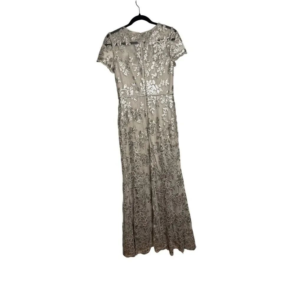 Oleg Cassini Lace Appliqué Cap-Sleeve Long Sheath Dress Women's Sz. 6 - Picture 4 of 7